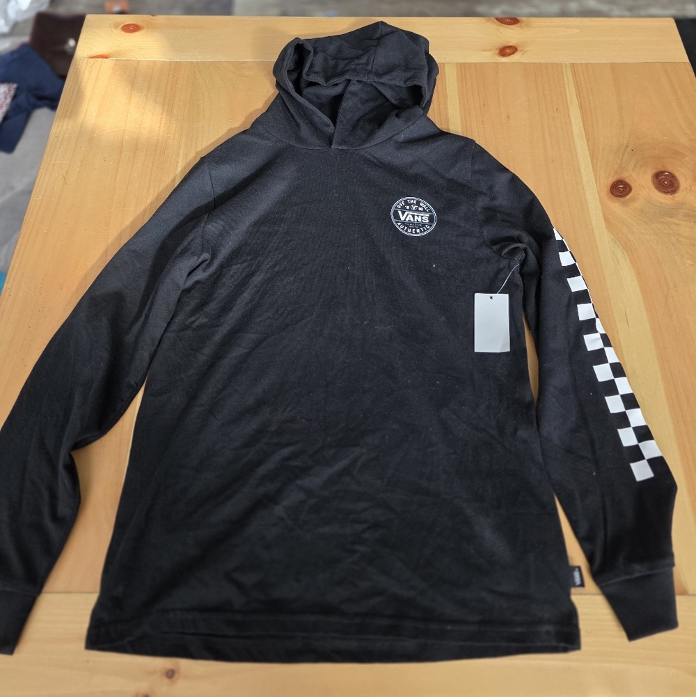 Vans Big Boys Hooded Pullover  Long Sleeve Shirt Black And White Size Large